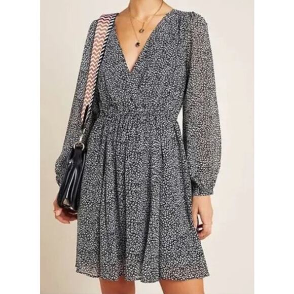 Maeve Anthropologie Carolyn Dress Spotted Long Sleeve Black White Small Capsule - Picture 1 of 15